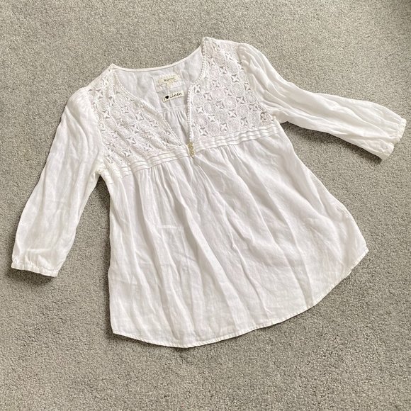♥ Malvin White Linen Bohemian Top SMALL Relaxed Style - Picture 1 of 5